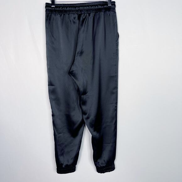 Gibson Look XSmall XS Black Satin Look Cinch Bottom Joggers Tie Waist Pockets - Picture 2 of 11